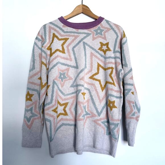 SPLENDID Ziggy Star white pink blue purple knit long sleeve pullover sweater - Picture 2 of 9
